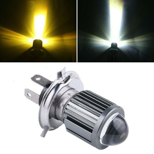 ☼✲●led xe may Bóng đèn 3 chân H4 gắn máy 2 màu cos vàng fa trắng ( giá 1 )