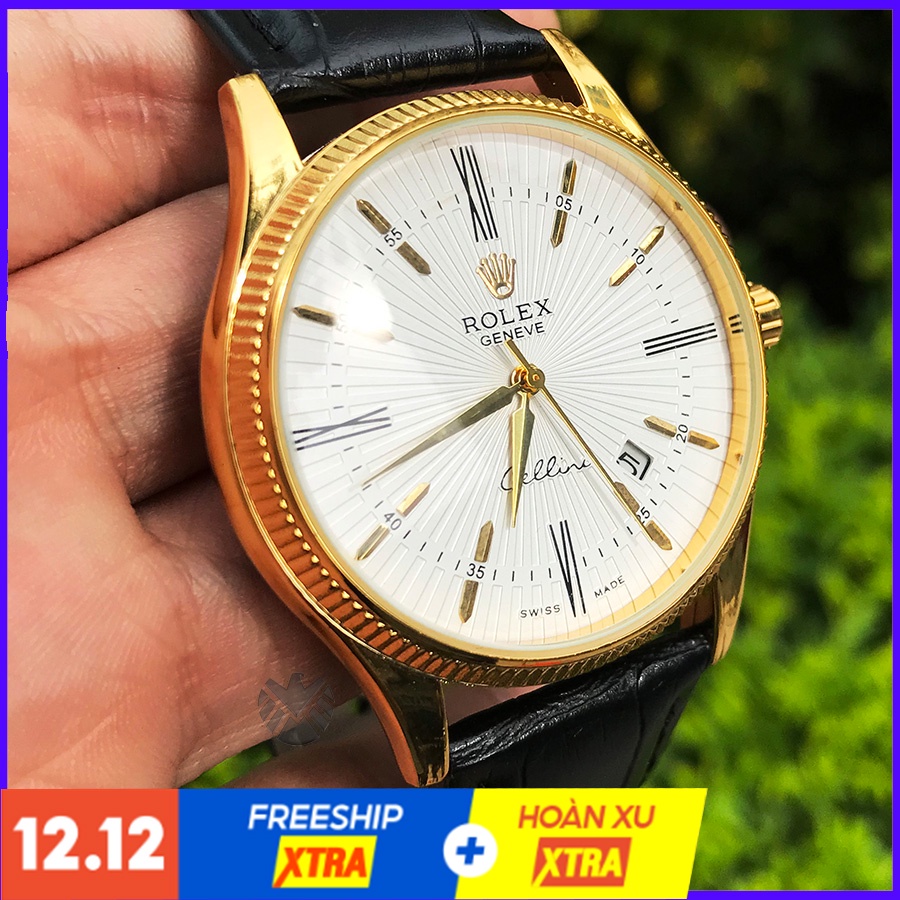 Đồng hồ nam Rolex dây da mặt kính Sapphire Thiết kế sang trọng Chống xước  - BH 12T