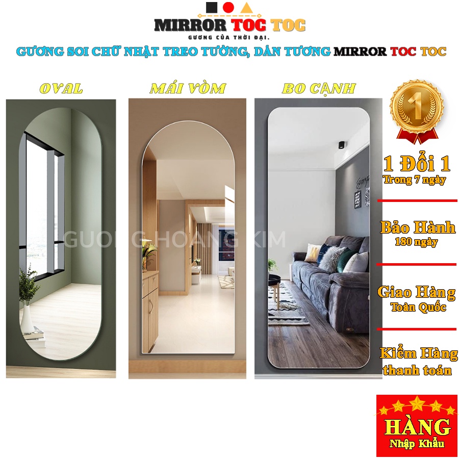 Gương soi toàn thân không viền treo tường, dán tường decor trang điểm makeup kích thước 40x120cm - MIRRORTOCTOC HK-5004