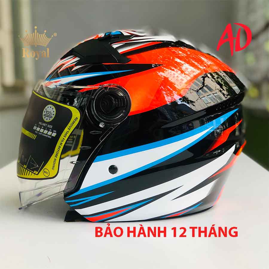 Mũ bảo hiểm 3/4 Royal M268 có kính Basani chính hãng, freeship toàn quốc