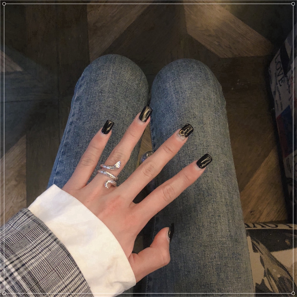 Nhẫn Hợp Kim Mạ Bạc Hình Rắn Phong Cách Hàn Quốc2PC