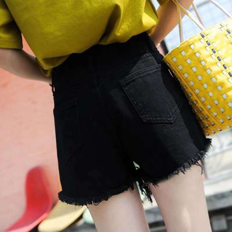 Quần Shorts Denim Lưng Cao Thiết Kế Rách Cá Tính hàng Quảng Châu