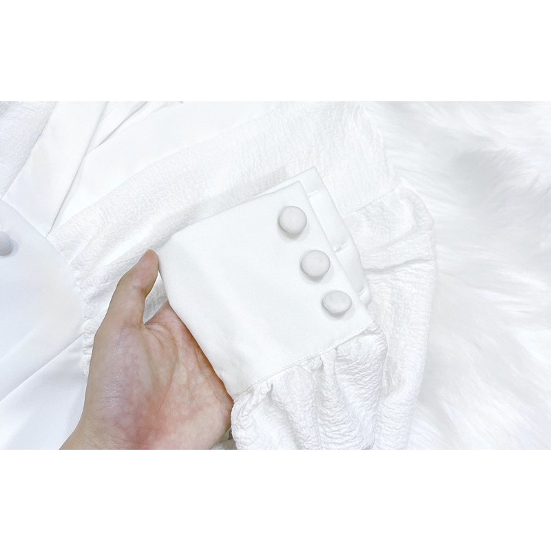 VNU210 - VÁY TRẮNG CỔ TIM CÚC BỌC PHỐI XỐP | BigBuy360 - bigbuy360.vn