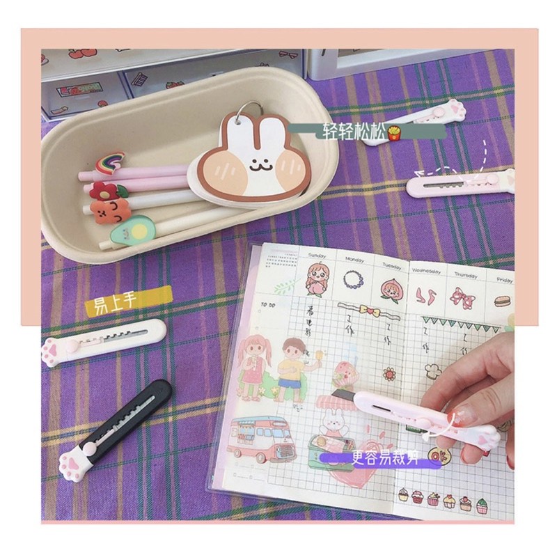 Dao rọc giấy hình chân mèo/Dao cắt giấy chuyên dùng cắt tỉa washi, sticker phụ kiện trang trí bullet journal Tẻn Tẻn
