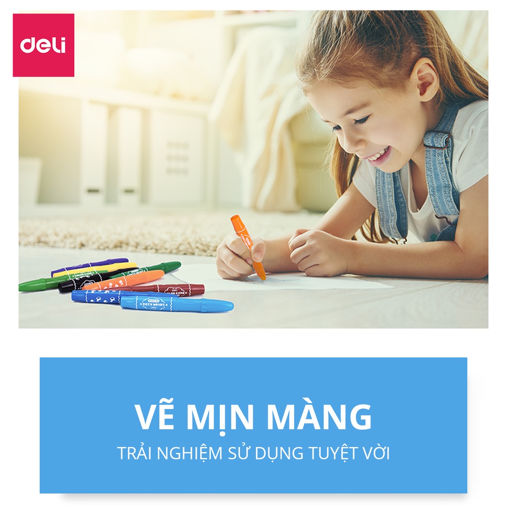 Bút Sáp Màu Nước Cao Cấp Color Kids Deli - 12 Màu - Dành cho bé từ 3 tuổi, không độc hại, kèm cọ và hộp nhựa