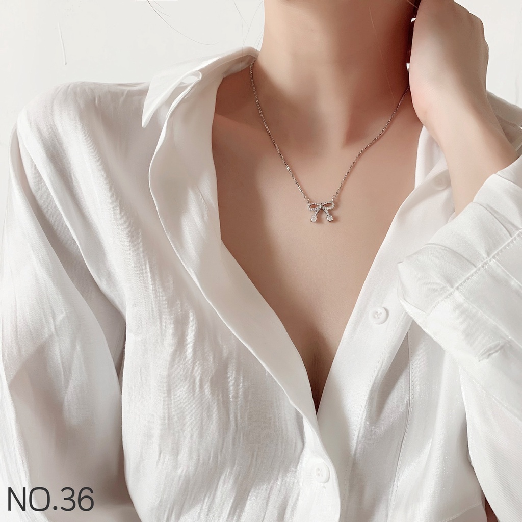 Vòng cổ Bạc S925 Mặt Đá Kim Cương Trắng Và Vàng 18K Thanh Lịch