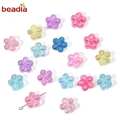 Phụ kiện hạt xỏ Beadia hình bông hoa năm cánh bằng acrylic nhiều màu dùng làm trang sức DIY