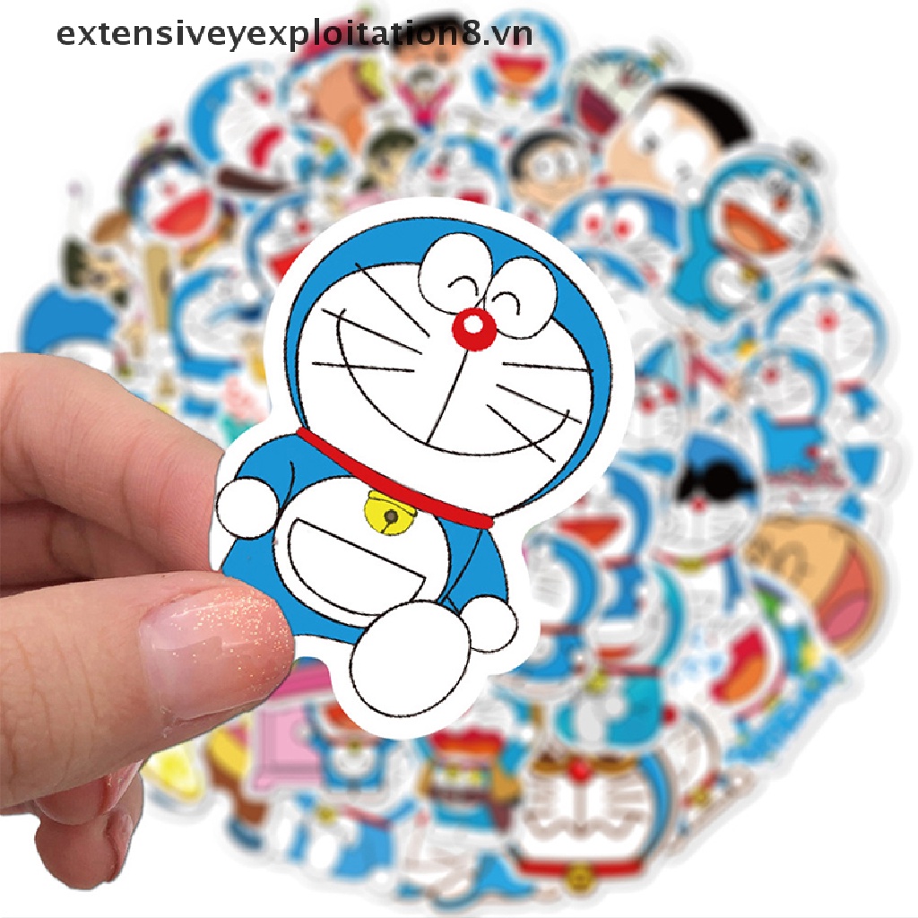 Bộ 50 Miếng Dán Hình Doraemon Trang Trí Xe Hơi / Laptop / Vali / Ván Trượt / Xe Máy