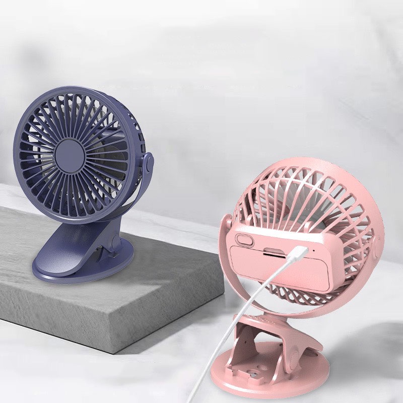 Quạt Mini Để Bàn- Quạt Tích Điện Kẹp Bàn, Cầm Tay, Xoay 360 Độ