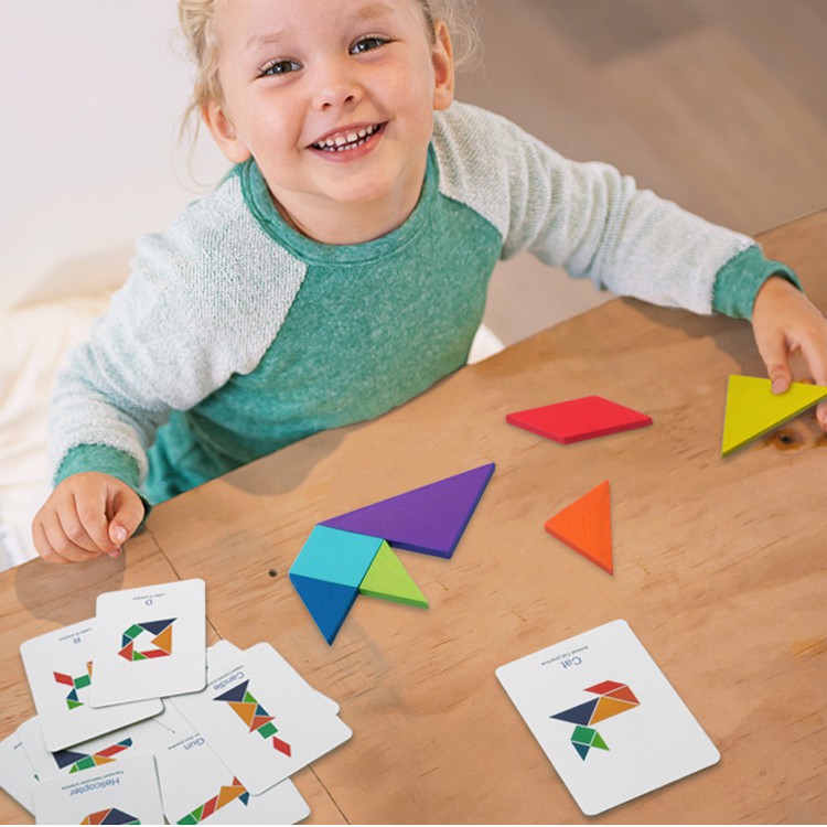 Bộ xếp hình gỗ thông minh Tangram Mideer 7 miếng - 100 bài toán lắp ghép