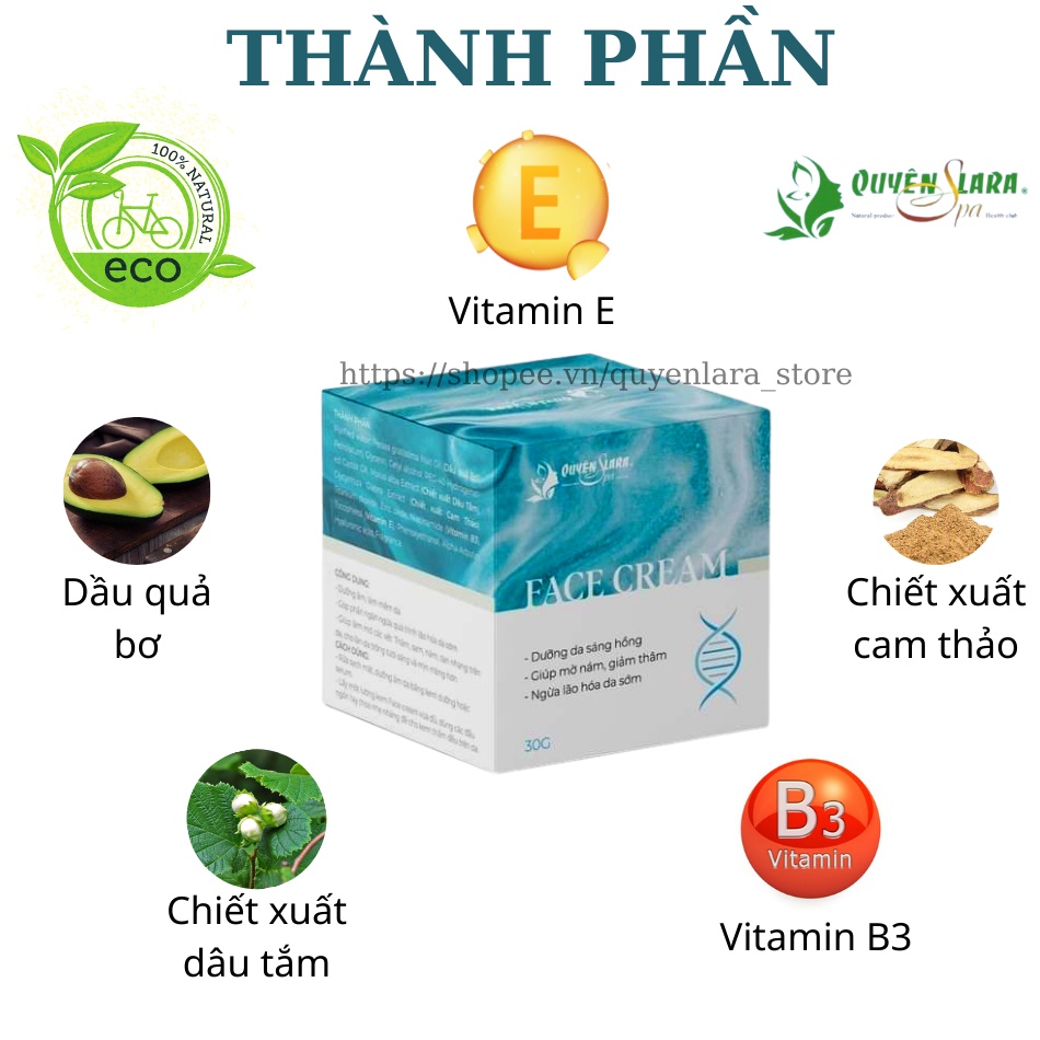 Face Cream Kem Dưỡng Và Tái Tạo Da Trắng Da,Mờ Nám Ngừa Lã Hóa Giúp Da Trắng Hồng Tự Nhiên Quyên Lara 30g