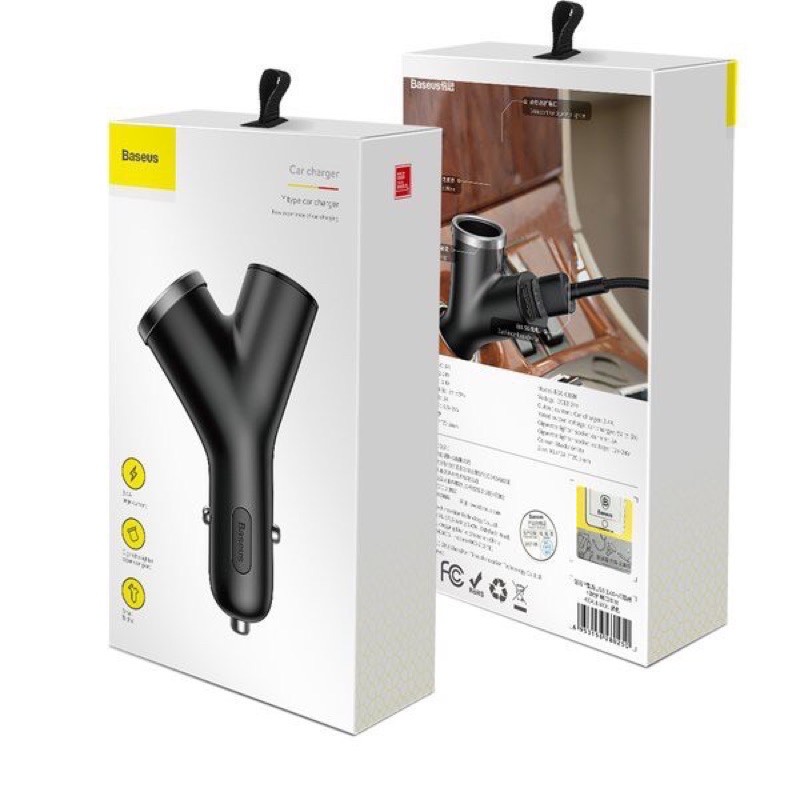 ✔Tẩu Sạc Ô Tô Mở Rộng 3-in-1 Dùng Cho Xe Hơi Baseus Y Type Dual USB (40W, 3.4A Fast Charge, Intelligent Car charger)