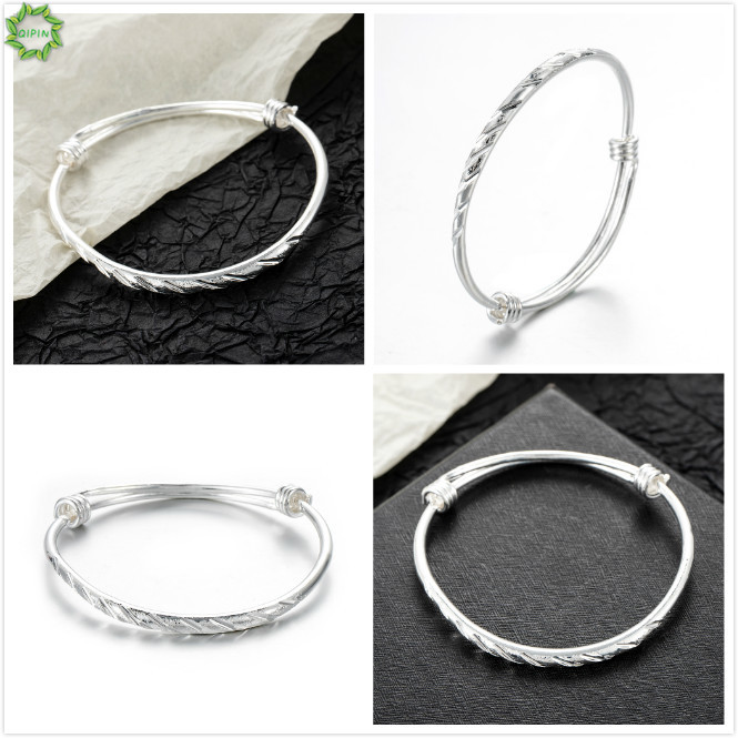 Cod Qipin Korean Width 4MM Retro Silver Cuff Bracelet Bring Lucky Adjustable Bangle Elegant Causal Gift