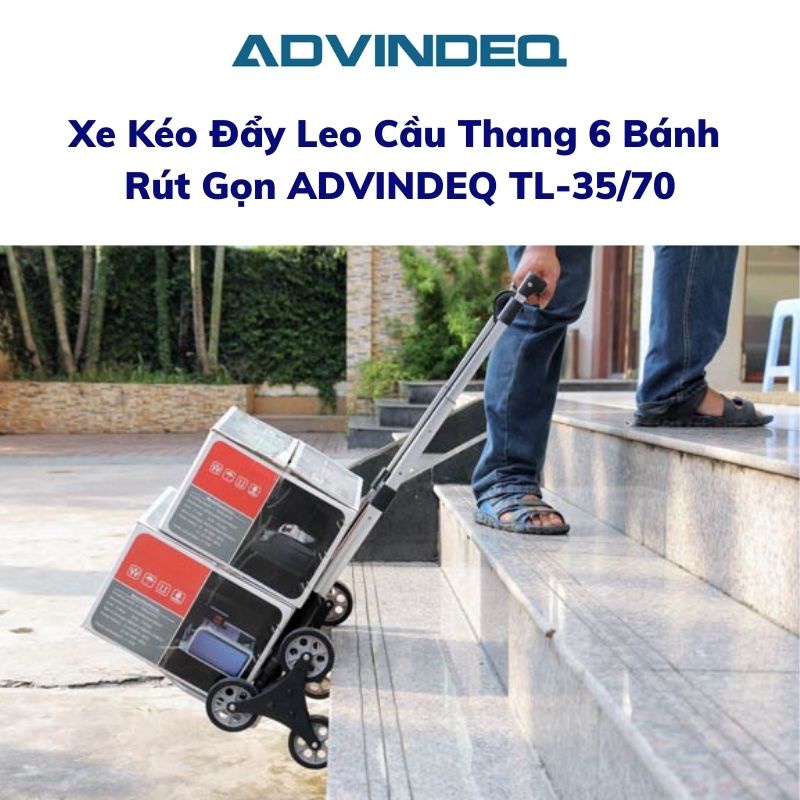 Xe kéo đẩy leo cầu thang 6 bánh rút gọn ADVINDEQ TL-35/70 tải trọng lên tới 70kg thanh cầm có thể kéo dài