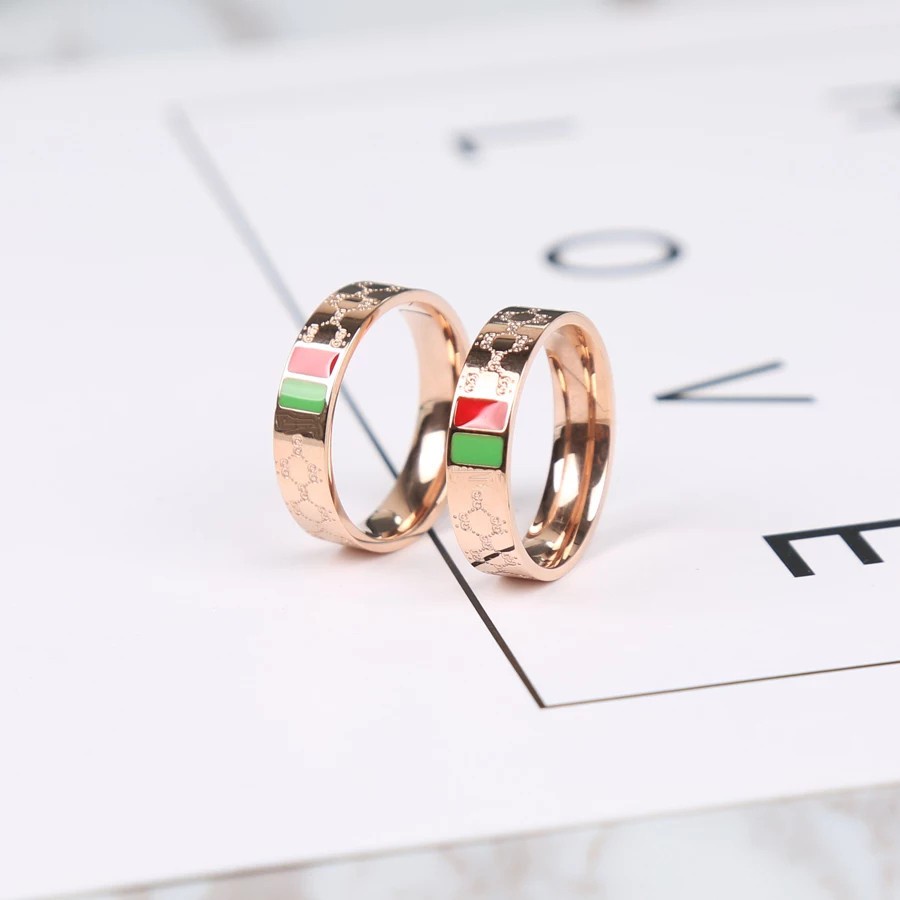 Nhẫn Họa Tiết Thanh Xanh Đỏ | Nhẫn Bản Rộng Bằng Thép Titan Mạ Vàng Hồng 18k Cao Cấp | Trang Sức Bằng Thép Không Gỉ Không Thấm Nước Không Gây Dị Ứng