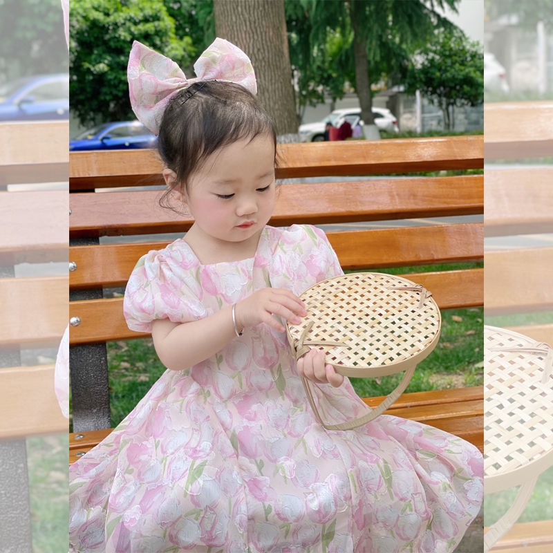 Đầm Công Chúa Mùa Hè Tay Cộc In Họa Tiết Hoa Hợp Thời Trang Phong Cách Hàn Quốc Cho Bé Gái