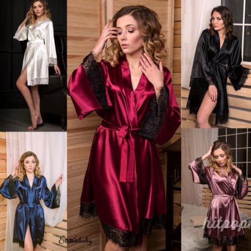 Áo khoác ngủ vải lụa phối ren phong cách quyến rũ dành cho nữ