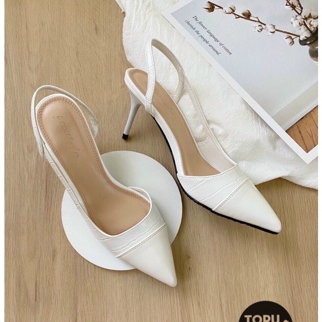 Sandal Giày cao gót phối da rắn sần phối dây thun sau - N13