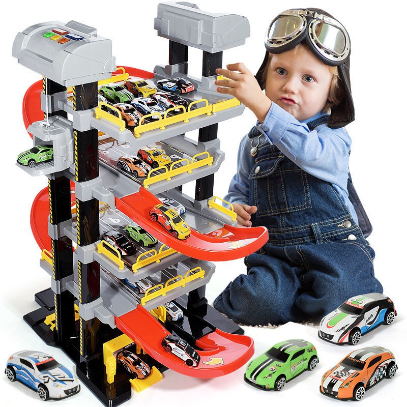 Đồ chơi trẻ em bé trai 4-5 tuổi 6 ô tô đường đua thư viện thành phố nhiều tầng Tòa nhà bãi đậu xe lớn thang máy