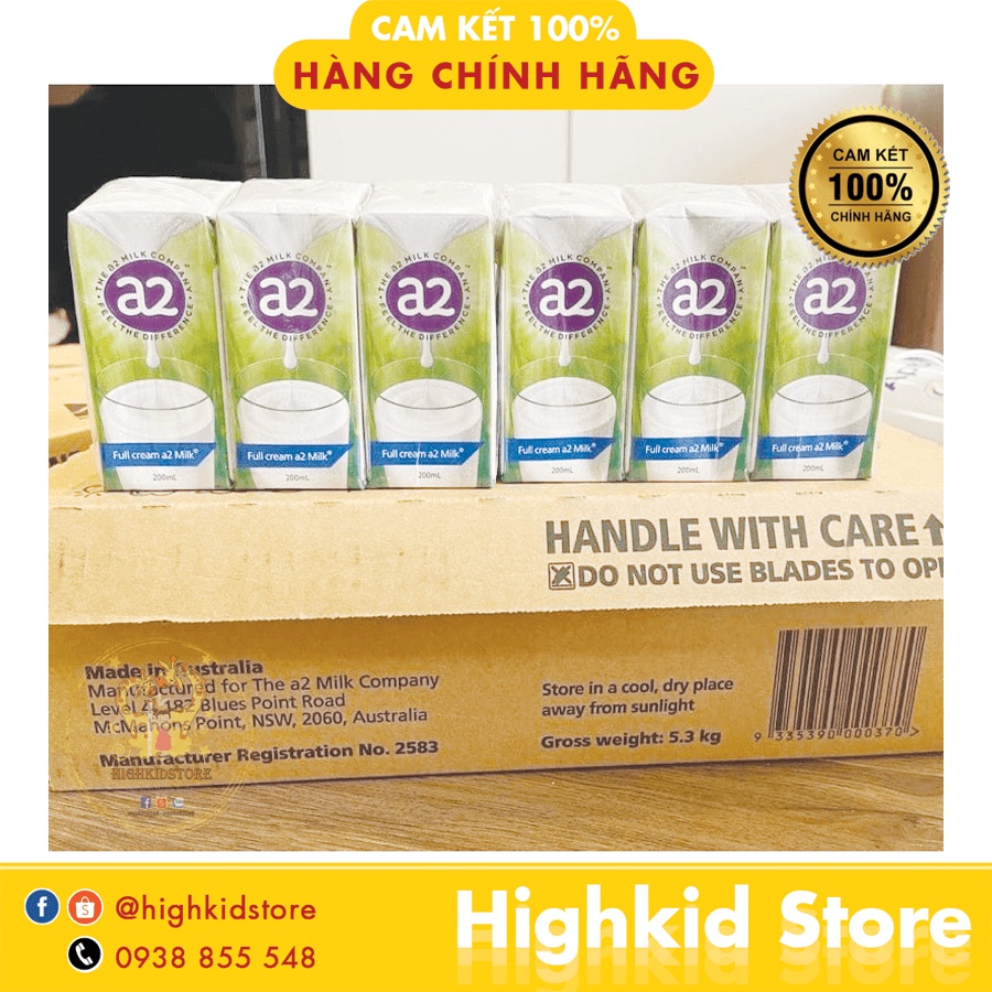 Date 2/24 - Sữa nước A2 200ml thùng 24 hộp mẫu mới