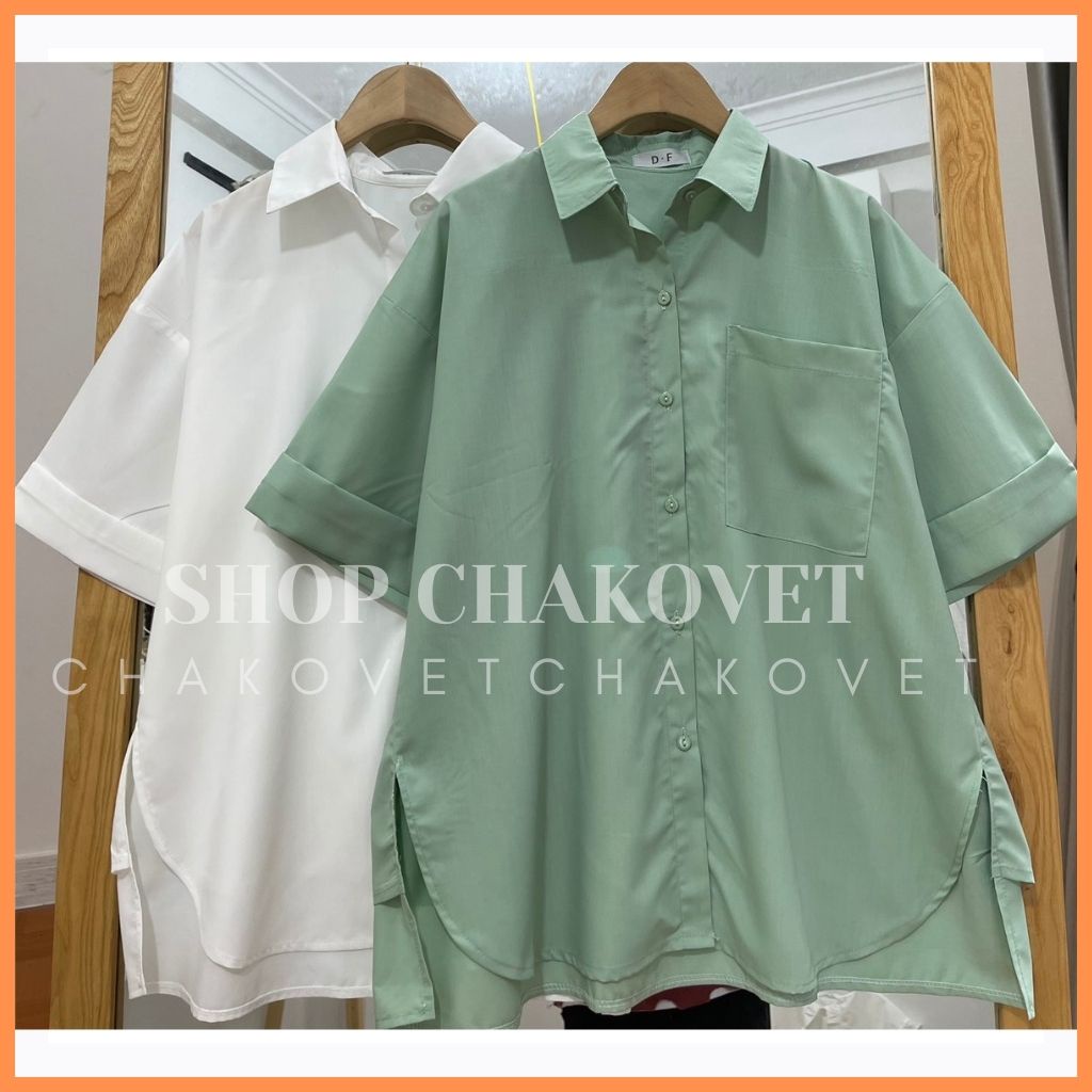 Áo kiểu nữ cộc tay babydoll form rộng A8211 xẻ tà bánh bèo túi ngực ulzzang hàn quốc màu xanh trắng cao cấp - CHAKOVET