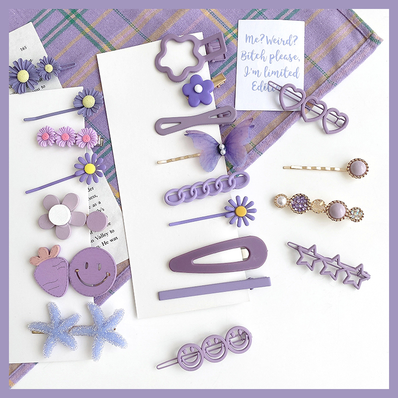 Kẹp Tóc Nhiều Kiểu Màu Tím Kiểu Hàn Quốc Xinh Xắn