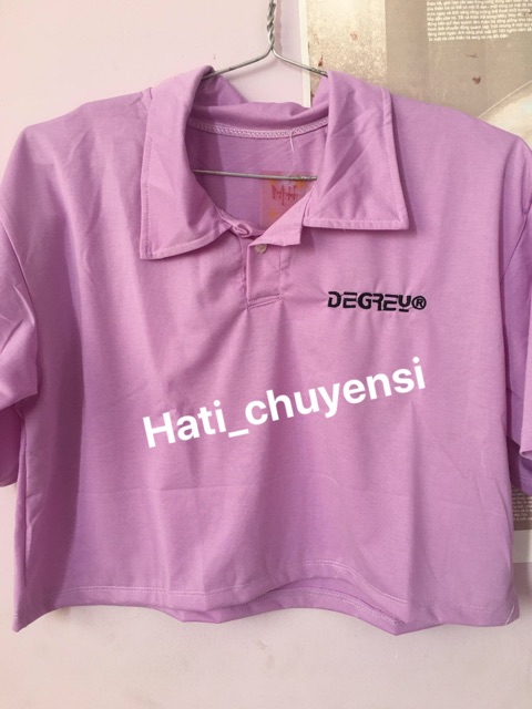(ẢNH THẬT+CLIP) Áo croptop tay ngắn cổ bẻ Degrey