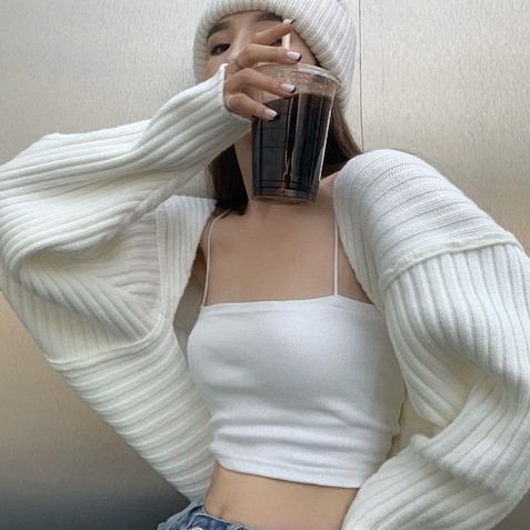 Áo cardigan dệt kim/ Áo hai dây QADCOL màu trơn đơn giản trẻ trung cho nữ