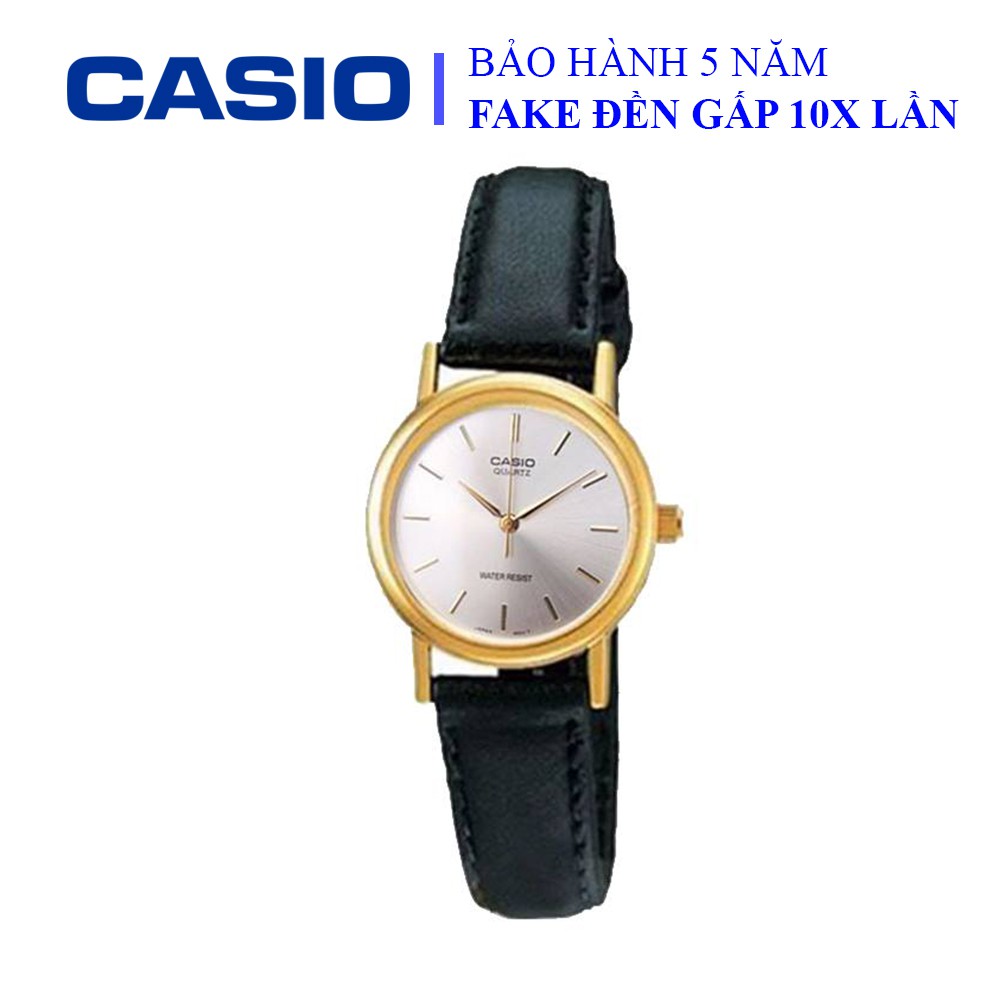 Đồng hồ Casio nữ dây da thể thao, mặt trắng viền vàng sang trọng, trẻ trung, chống nước WR30M đi bơi (LTP-1095Q-7A)