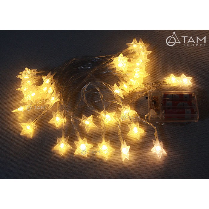 Dây đèn led ngôi sao nhí vàng ấm 6m dùng pin