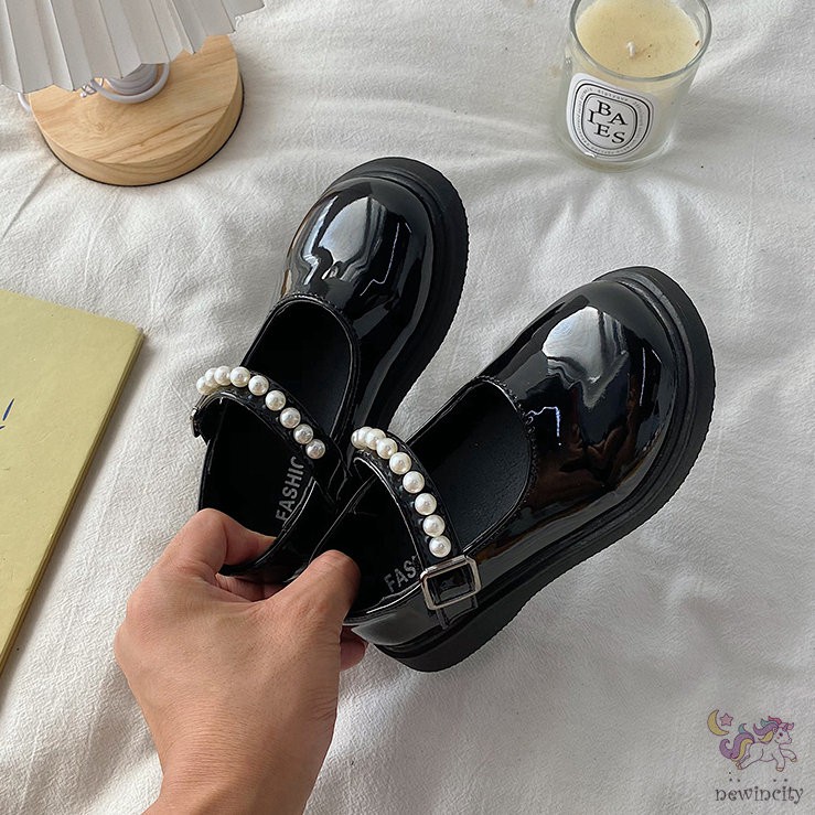 Giày Búp Bê Da Bóng Đính Ngọc Trai Phong Cách Hàn Quốc Dành Cho Bé Gái