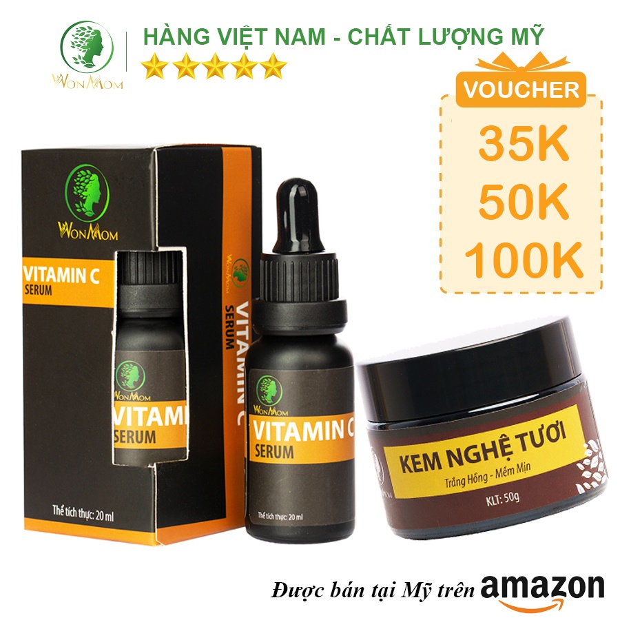 [ Giảm 50K - Đơn 479K ] Bộ dưỡng trắng hồng, mịn màng da mặt Wonmom ( 1 serum vitamin C + 1 kem nghệ tươi )