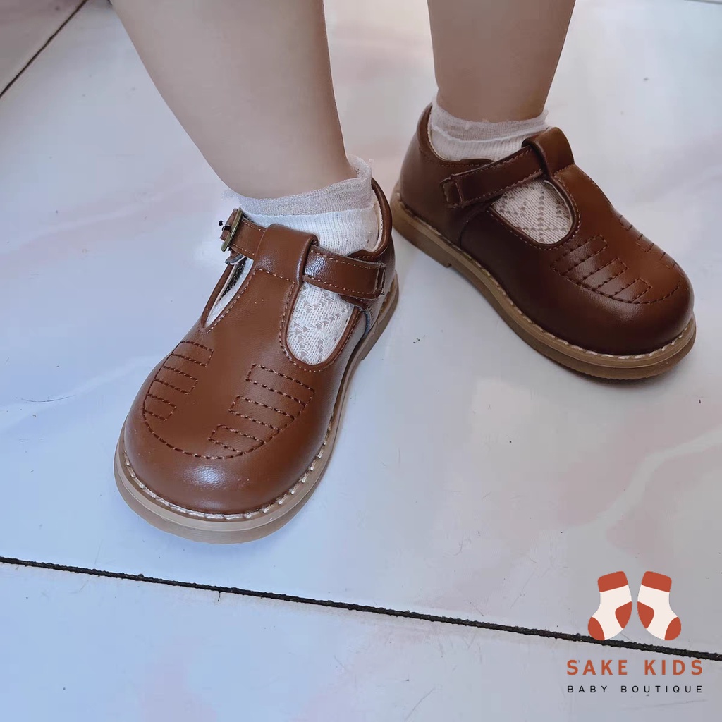 Giày tập đi cho bé gái - Giày búp bê quai dán đế cao su chống trơn trượt chất da PU siêu mềm phong cách Hàn Quốc M2239