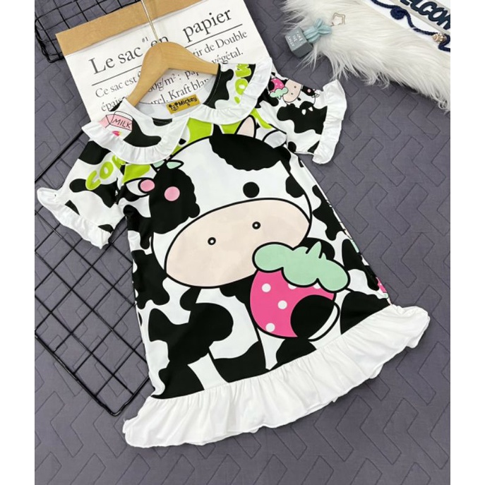 Đầm bé gái thun lạnh in 3D hình siêu dễ thương từ 9 đến 40 ký - Váy đầm bé gái
