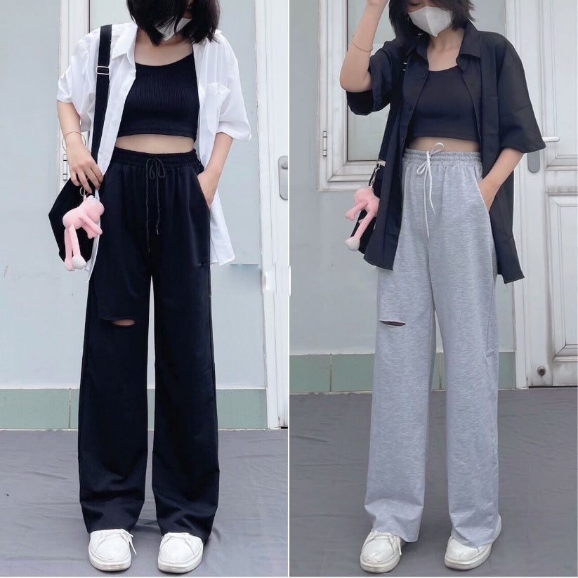 XẢ HÀNG - Quần Ống Rộng Suông Nữ BeeCy Phối Dây Trendy Ullzang Unisex Nam Nữ mã JG003