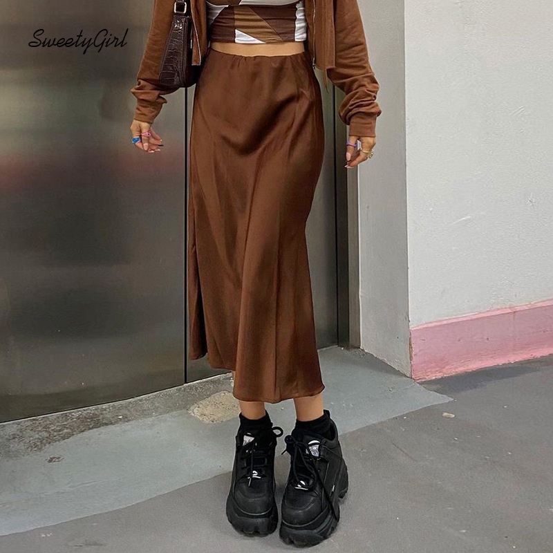 Chân Váy Midi Lưng Cao Màu Trơn Phối Khóa Kéo Thời Trang Cho Nữ