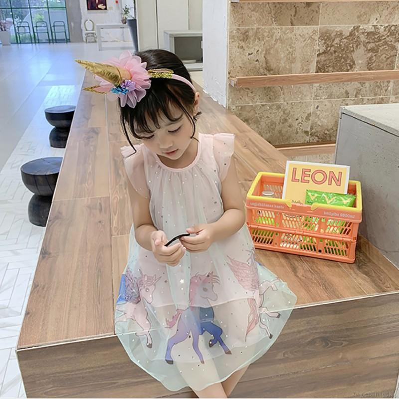 Set đầm lưới kèm băng đô nơ đáng yêu cho bé gái