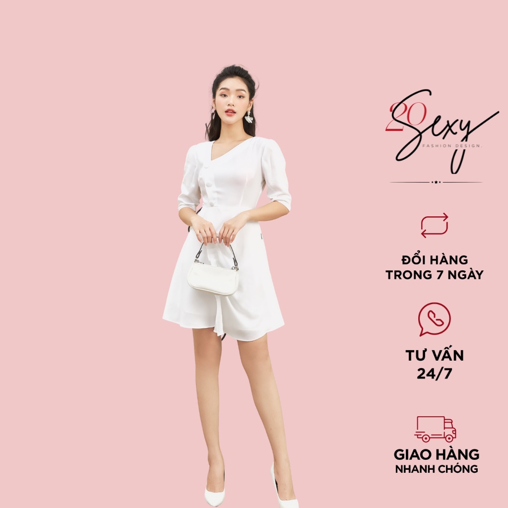 Đầm nữ công sở 20Sexy by đủ màu, đủ size, thiết kế ngắn tay vạt lệch DEW0577