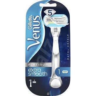 Bộ dao cạo nữ và 1 đầu dao (5 lưỡi) Gillette Venus platinum Extra Smooth Women's Razor (Mỹ)