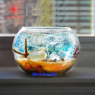 Bể cá mini tròn để bàn D10x8cm, chậu thủy tinh trồng cây thủy sinh, chậu thủy tinh trang trí