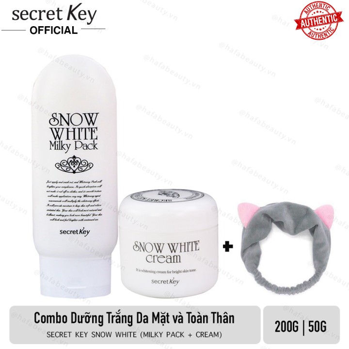 [Mã giảm giá] Bộ sản phẩm dưỡng trắng da mặt và body Secret Key Snow White + Tặng kèm 1 Băng đô tai mèo (ngẫu nhiên)