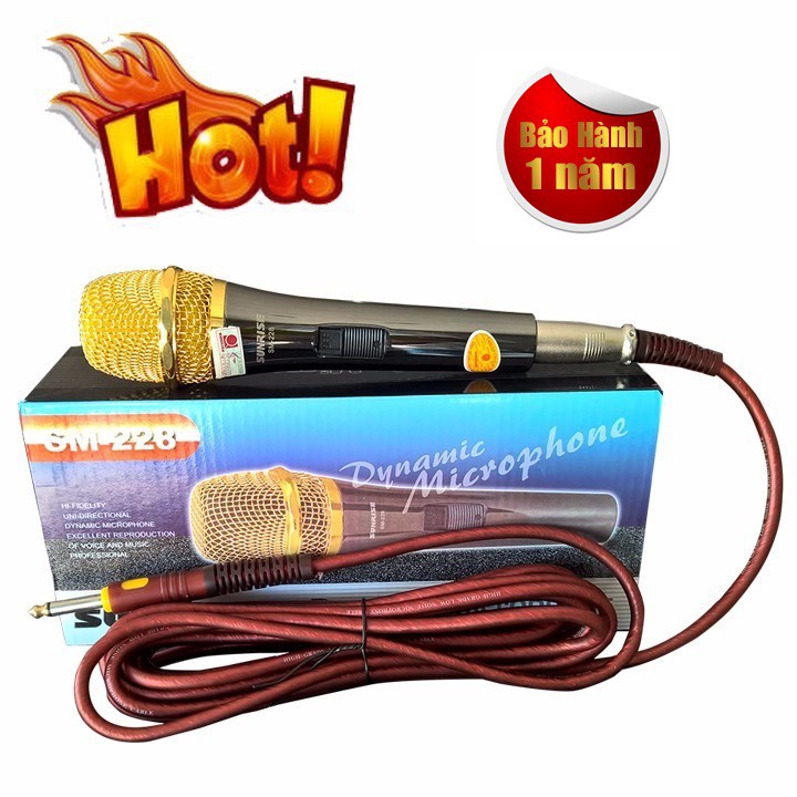 [Mã ELHACE giảm 4% đơn 300K] [Free Ship] Micro Karaoke có dây cao cấp SUNRISE SM-228 / S-318 Tặng chống lăn mic