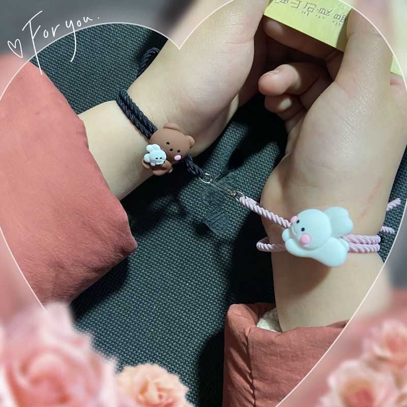 Vòng tay bện dây mặt hình gấu/ thỏ thiết kế dễ thương cho nữ