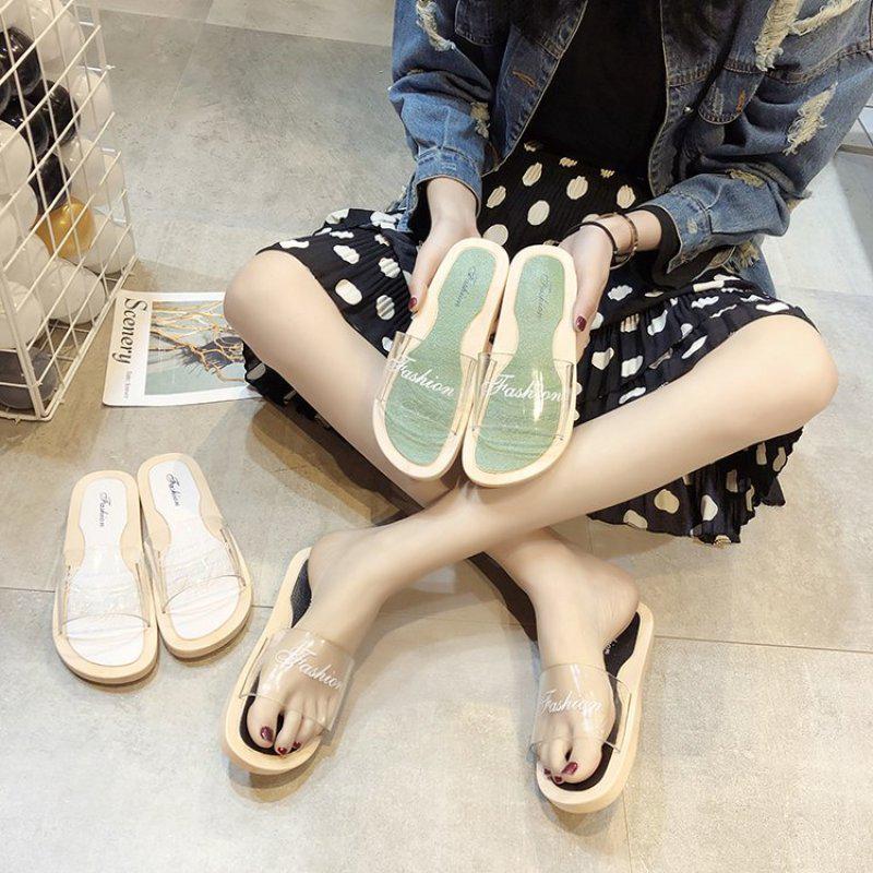 Dép quai ngang trong suốt chống trượt họa tiết chấm bi phong cách Hàn quốc