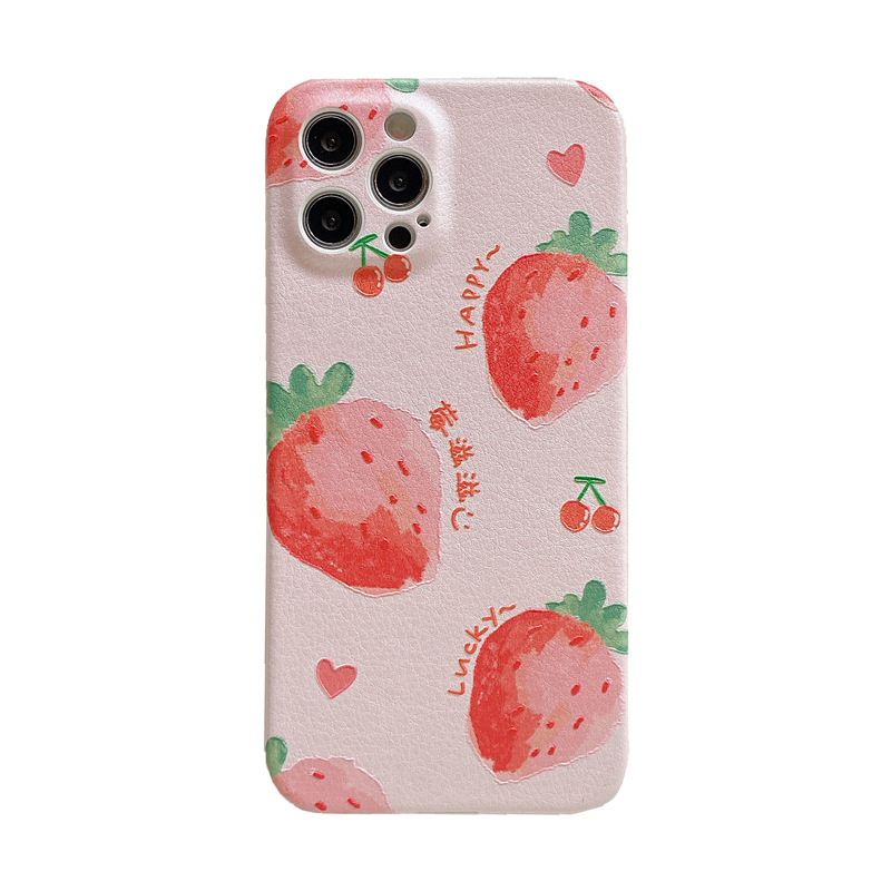 DINUO--Applicable iPhone12 Strawberry 11ProMax Mobile Phone Case XR Apple SE Text Xs Creative 7/8Plus Girl-LQ