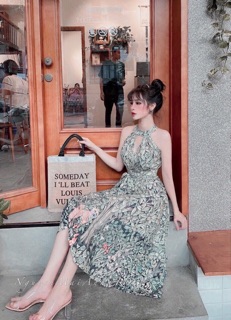 Đầm maxi hoa rừng xanh🌿🌿(Ảnh thật)