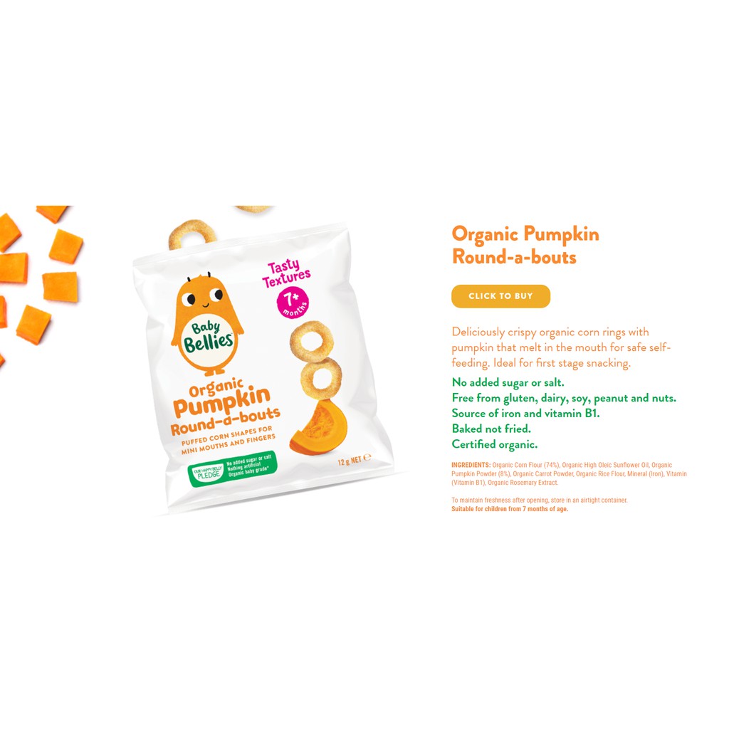 Bánh snack cho bé Baby Bellies Organic Pumpkin Round-a-bouts (Date 2022)