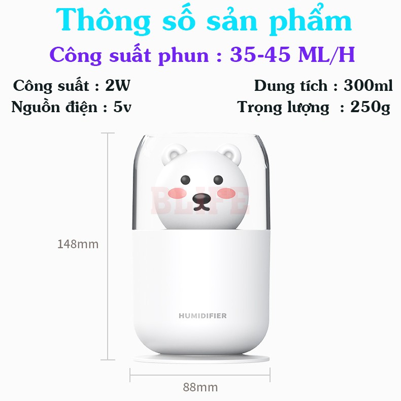 Máy xông tinh dầu phòng ngủ - ô tô khử mùi tạo độ ẩm 300ml BLIFE - BH 3 Tháng