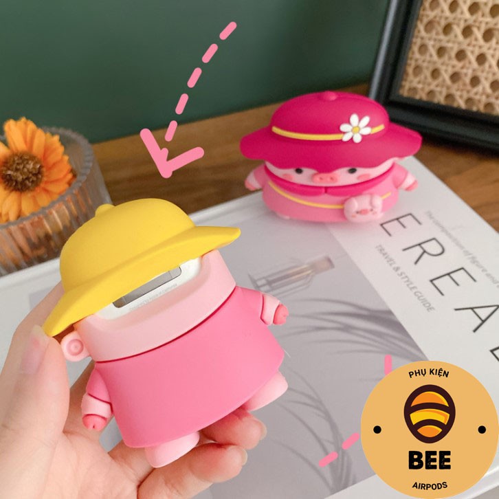 Case Airpod 1 2 Pro Vỏ Bọc Hộp Đựng Tai Nghe Airpods Hình Heo Con Mũ Rơm Chất Liệu Silicon Cao Cấp Siêu Cute - BEE SHOP