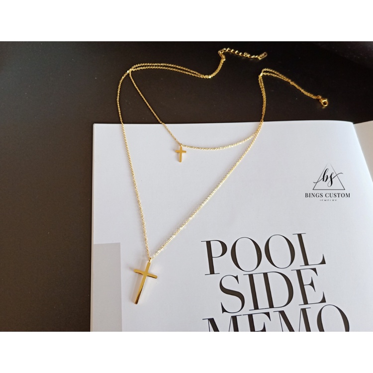 [FreeShip] Dây chuyền nữ titan hai lớp chữ thập X7-310a - CAM KẾT KHÔNG BAY MÀU